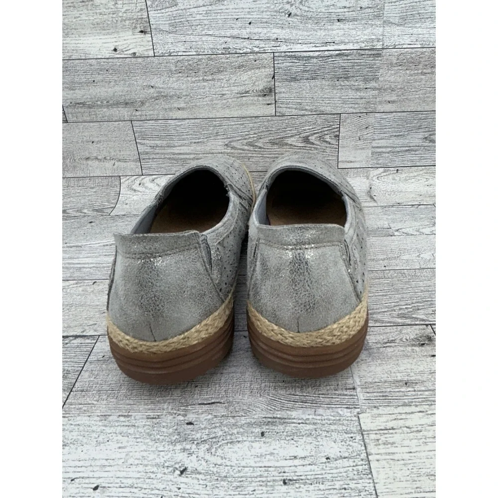 Clarks Collection Silver Metallic Perforated Espadrille Slip On Shoes Women 6.5M